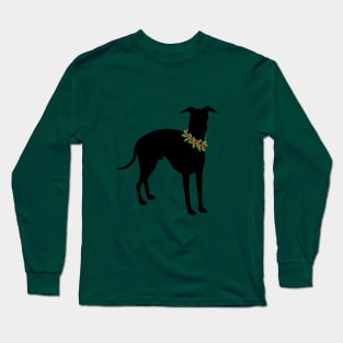 Italian Greyhound with festive holly collar Holiday design Long Sleeve T-Shirt